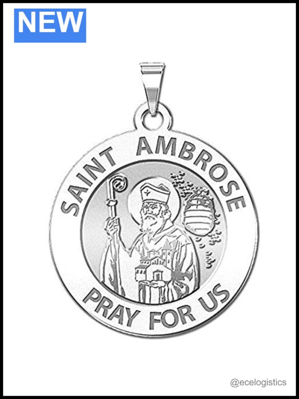 Saint Ambrose Religious Medal Silver Pendant Charm 2/3 Inch